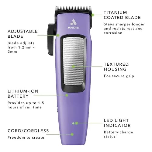 Andis Easy Clip Cordless II Dog Clipper 10-Pc Kit Purple | Lightweight Cordless Grooming thumbnail 4