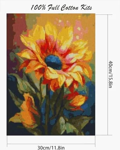 MjhRcll Flowers Cross Stitch Kit 12x16 Inch | Easy for Beginners, Cotton Fabric, Daisy Design thumbnail 2