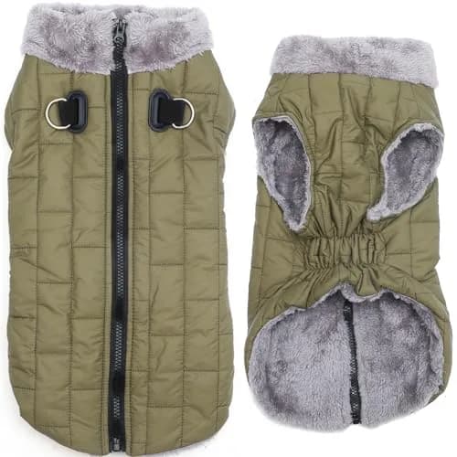 JoyDaog Fleece Dog Jacket with Harness for Small Dogs, Green M 16"-18" Chest | Warm, Waterproof, Windproof thumbnail 1