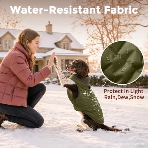 JoyDaog Fleece Dog Jacket with Harness for Small Dogs, Green M 16"-18" Chest | Warm, Waterproof, Windproof thumbnail 5