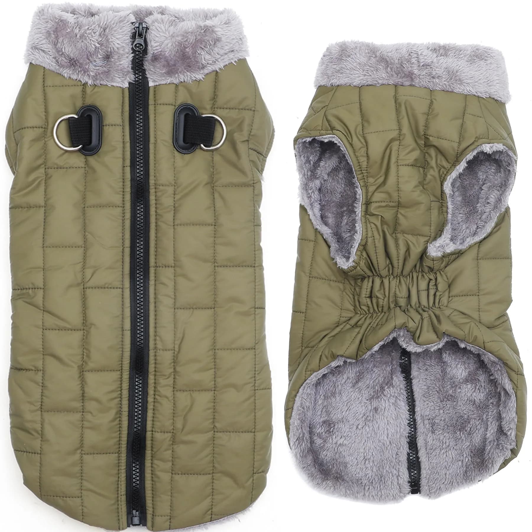 JoyDaog Fleece Dog Jacket with Harness for Large Dogs, Green 3XL | Waterproof & Windproof Winter Coat - main product image