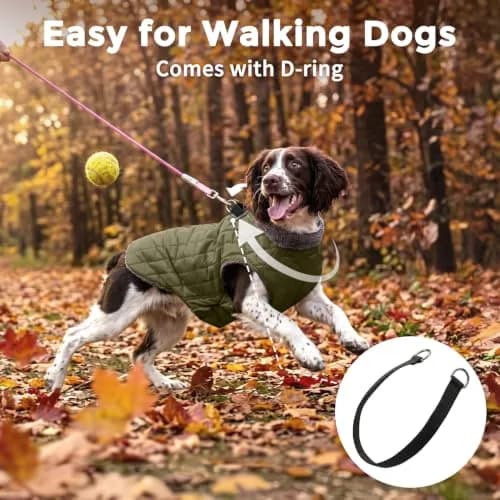 JoyDaog Fleece Dog Jacket with Harness for Large Dogs, Green 3XL | Waterproof & Windproof Winter Coat thumbnail 8