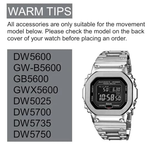 BMT DW5600 Case Band Mod Kit | Stainless Steel Bezel Strap for Casio G-shock (Silver) thumbnail 3