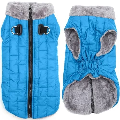 JoyDaog Blue Fleece Dog Jacket with Harness for Small Dogs, Size S (12.5"-15.9" Chest) | Winter Warmth & Windproof Protection thumbnail 1