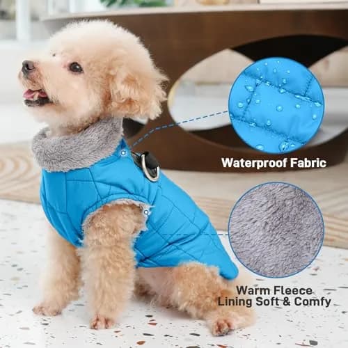 JoyDaog Blue Fleece Dog Jacket with Harness for Small Dogs, Size S (12.5"-15.9" Chest) | Winter Warmth & Windproof Protection thumbnail 3