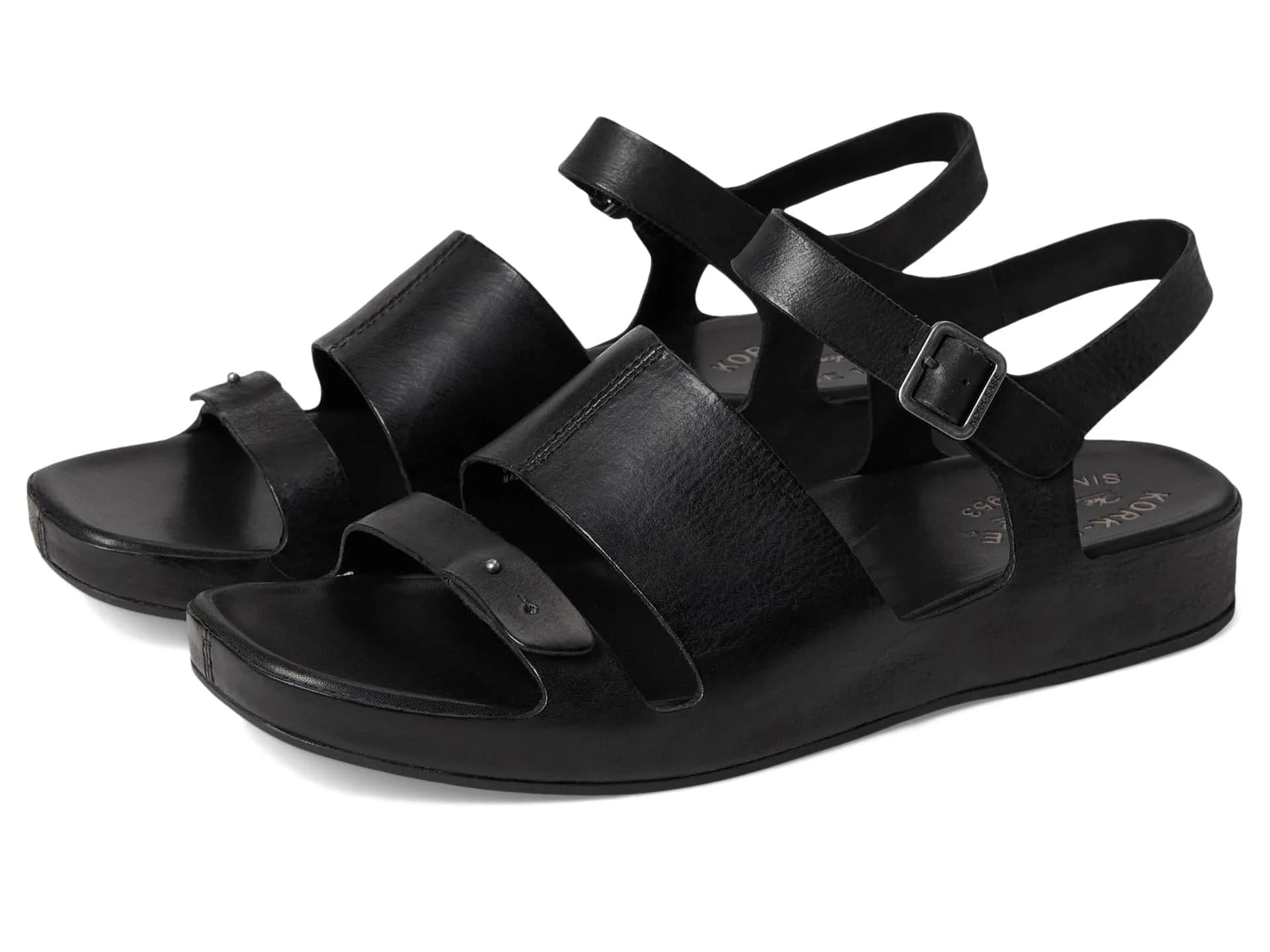 KORK-EASE Women's Mona Brown 10 M | Casual Flat Sandal with Leather Upper & Cushioned Footbed — Black / 8