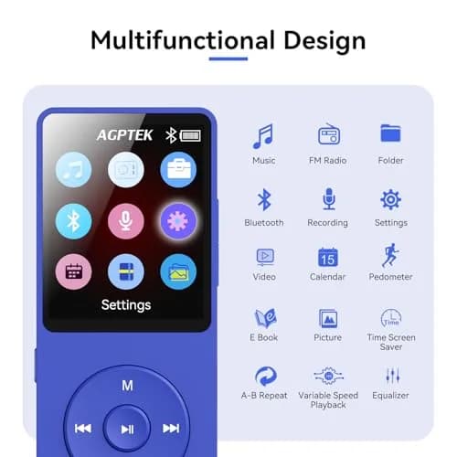 AGPTEK A02 MP3 Player 32GB (1.8 inch Screen, Bluetooth 5.3) | Portable Music Player with Speaker & FM Radio thumbnail 8