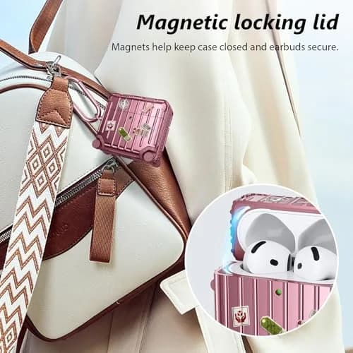 Filoto Suitcase Design Case for AirPods 4/5 Gen (Rose Gold) | Shockproof Protective Hard Case with Keychain & Cleaner Kit thumbnail 7