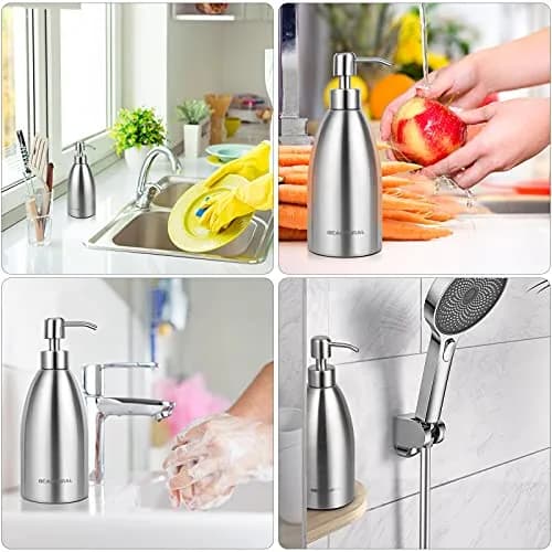 BEAUTURAL Matte Black Stainless Steel Soap Dispenser 447ml (15.2 Oz) | Rust-Proof Refillable Pump Bottle for Kitchen & Bathroom thumbnail 6