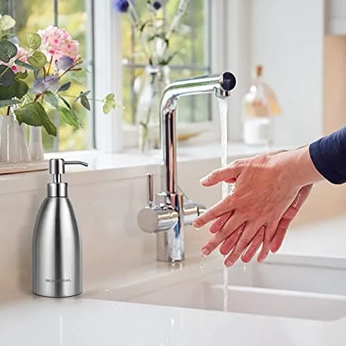 BEAUTURAL Matte Black Stainless Steel Soap Dispenser 447ml (15.2 Oz) | Rust-Proof Refillable Pump Bottle for Kitchen & Bathroom thumbnail 7
