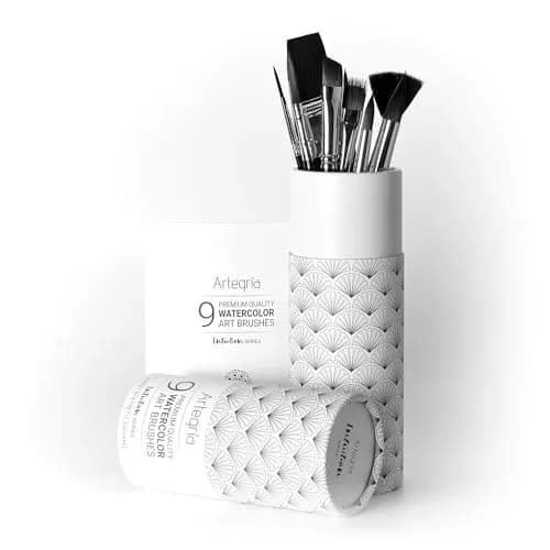 ARTEGRIA Watercolor Brush Set, 9 Synthetic Squirrel Brushes | Premium Water-Based Art Tools thumbnail 9