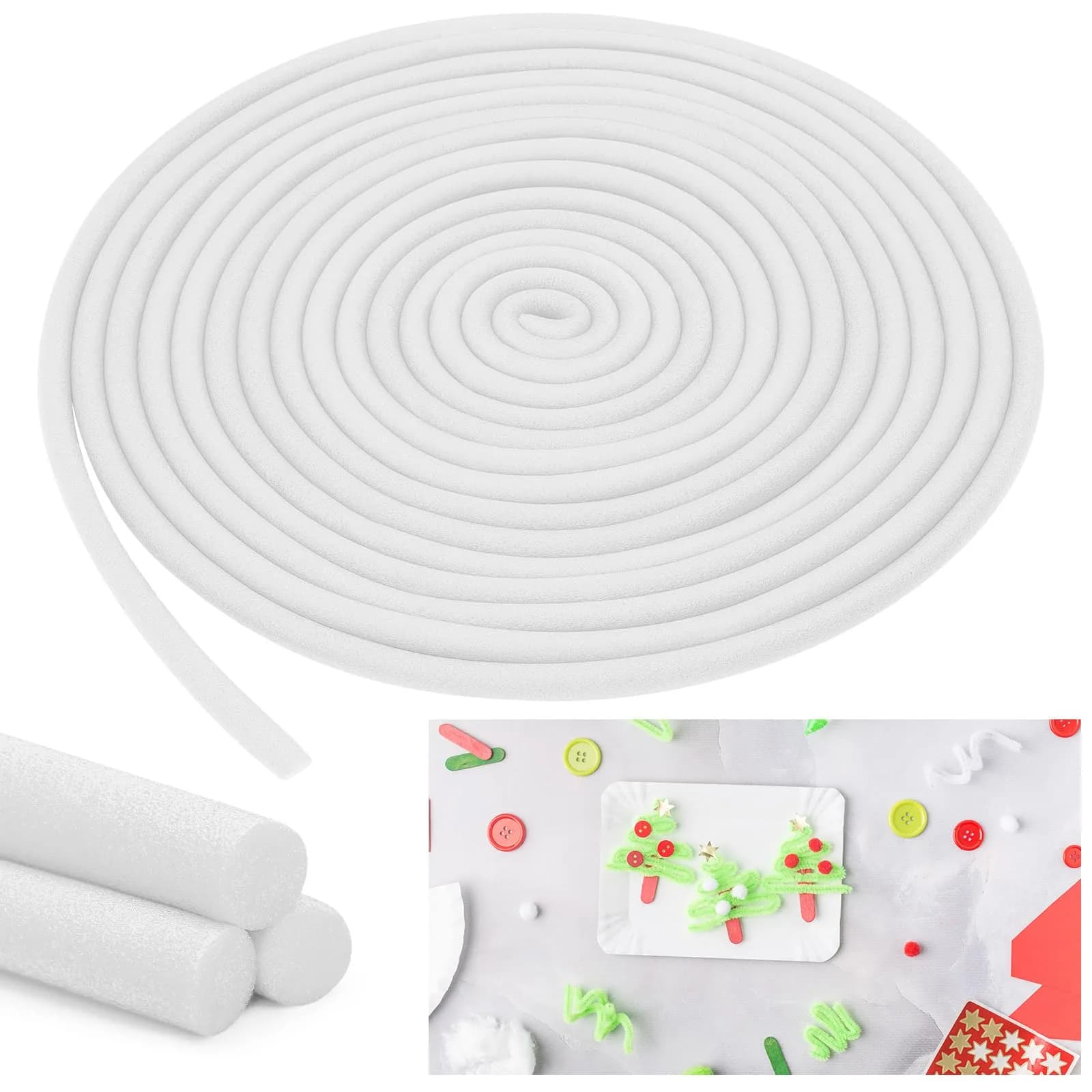 Frienda White Foam Noodles for Crafts, 5/8 Inch x 40 Ft, Flexible Foam Rods for DIY Projects — White