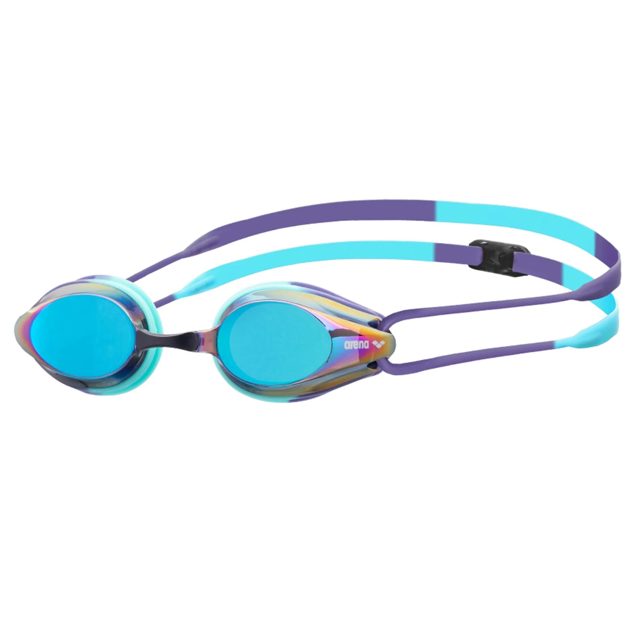 ARENA Tracks Unisex Adult Essential Racing Swim Goggles with FINA-Approved Anti-Fog Mirror Lens | Turquoise/Future Dusk/Water