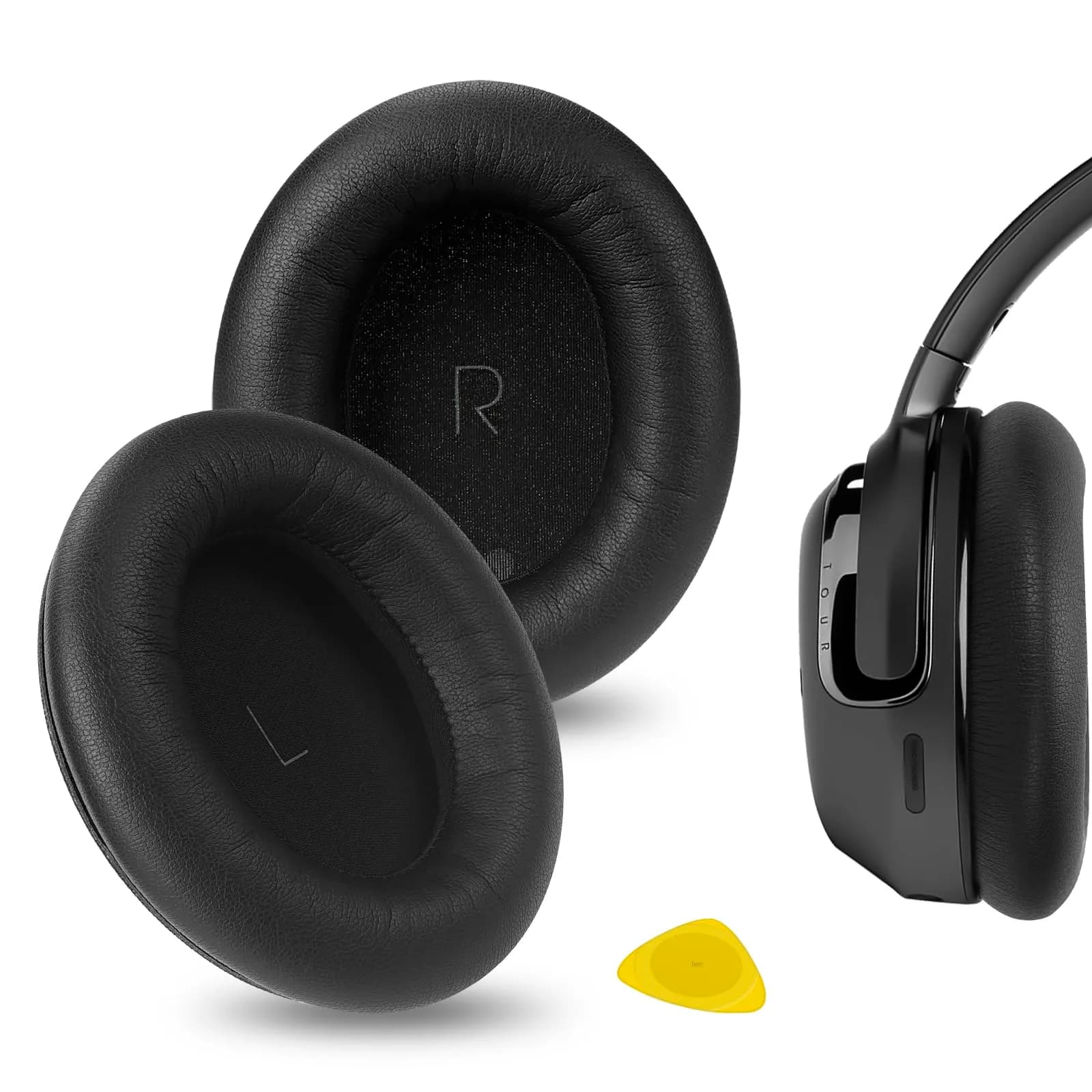 GEEKRIA Replacement Ear Pads Compatible with JBL Tour ONE/Tour ONE M2 | Memory Foam & Faux Leather (Black) — Black