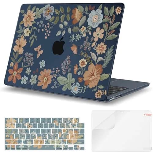 iCasso Ultra Thin Armor Hard Shell Case for MacBook Air 13.6 inch M5/M4/M3/M2 Chip (A3449/A3240/A3113/A2681) | Crystal Clear Midnight Flower thumbnail 1