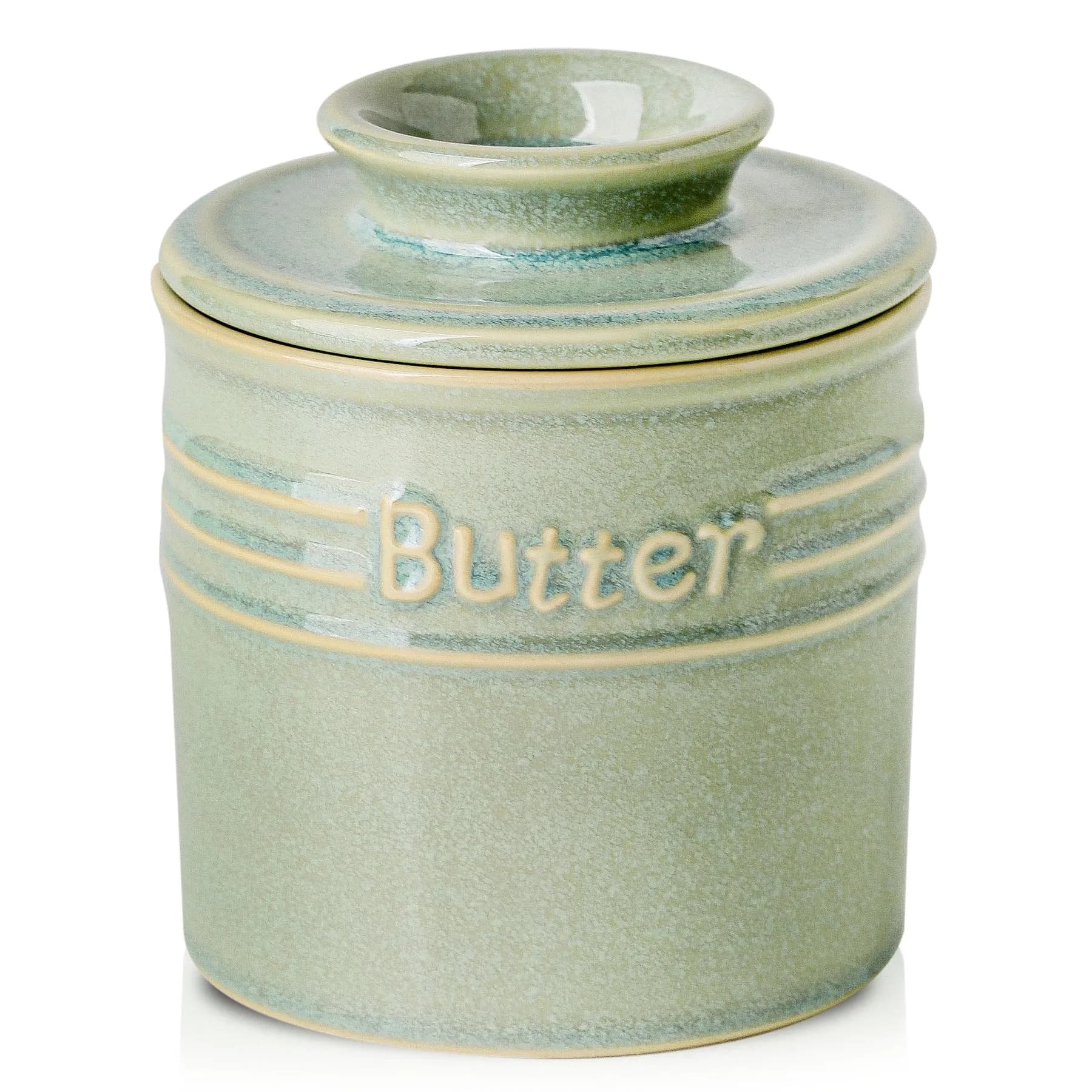 HVH Ceramic Butter Crock with Lid | Water-Sealed French Butter Keeper for Countertop (4x4 inches, 198g) — Turquoise