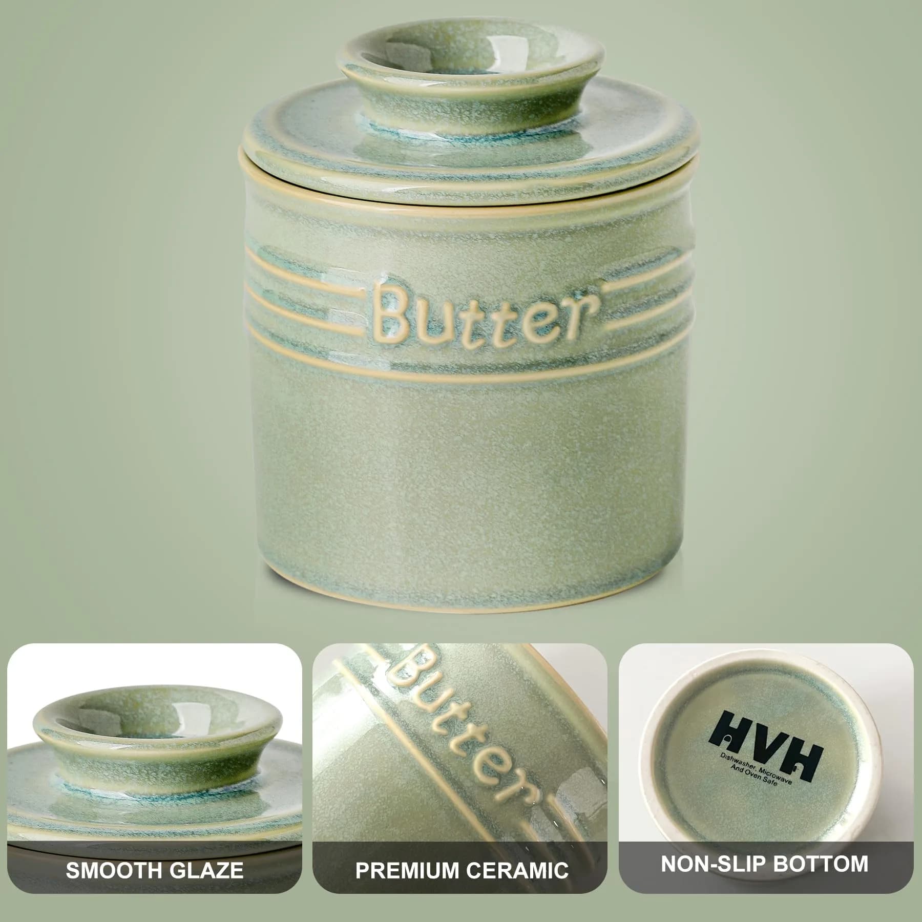 HVH Ceramic Butter Crock with Water Line | French Butter Dish for Countertop (4 x 4) thumbnail 6