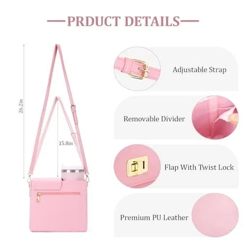 BBIQI Crossbody Water Bottle Purse for 40oz Tumbler | Adjustable Strap, Waterproof Faux Leather, Multi Pocket Storage thumbnail 6