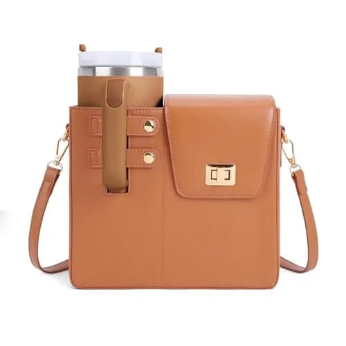BBIQI Crossbody Water Bottle Purse for 40oz Tumbler Waterproof Faux Leather Adjustable Strap thumbnail 1