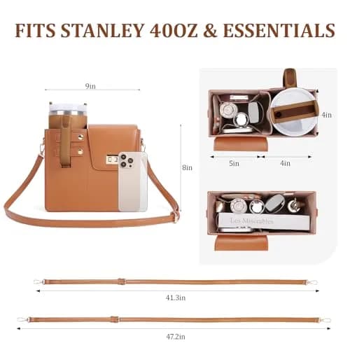 BBIQI Crossbody Water Bottle Purse for 40oz Tumbler Waterproof Faux Leather Adjustable Strap thumbnail 5