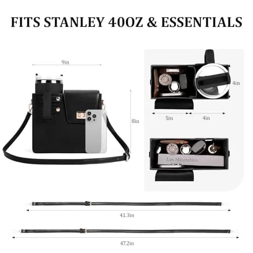 BBIQI Stanley Purse Cup Holder Bag with Strap | Waterproof Faux Leather, Fits 40oz Tumblers thumbnail 6