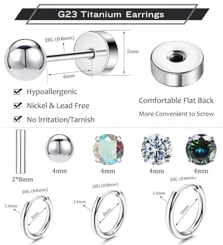 GOGOEY Titanium Hypoallergenic Earrings for Sensitive Ears | 16-Piece Set (C-Silver) thumbnail 2