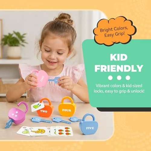 GEERAY Montessori Lock & Key Set for Toddlers 3+ | 5 Apple Locks, Keys & 10 Cards | Learn Numbers, Colors & Motor Skills STEM Toy thumbnail 3