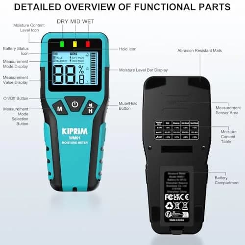 Kiprim WM01 Pinless Moisture Tester for Wood, Walls & Masonry | 40mm Depth Detection thumbnail 7