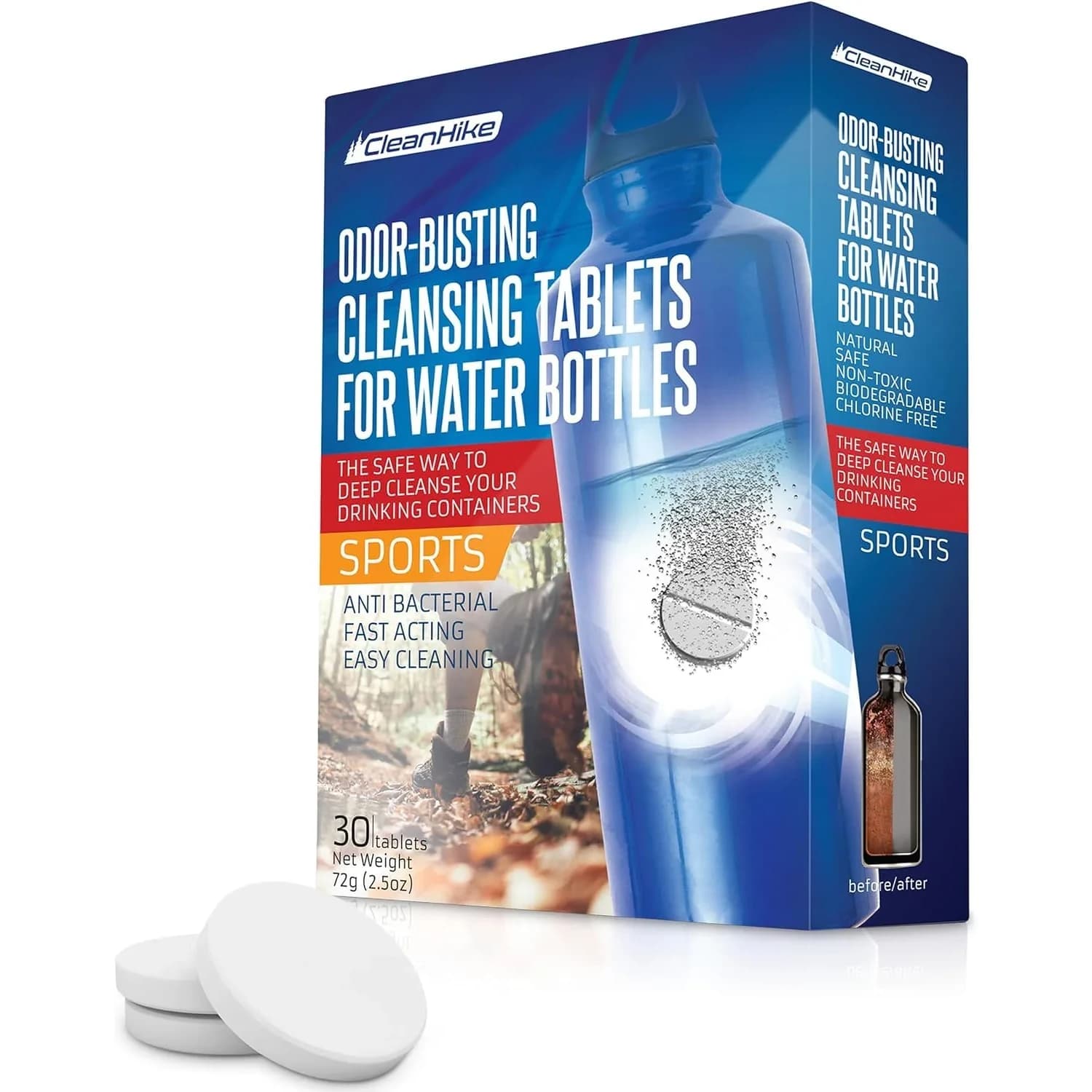 CleanHike Water Bottle Cleaning Tablets 36 Count | Effervescent Formula for Tumblers & Stainless Steel - main product image