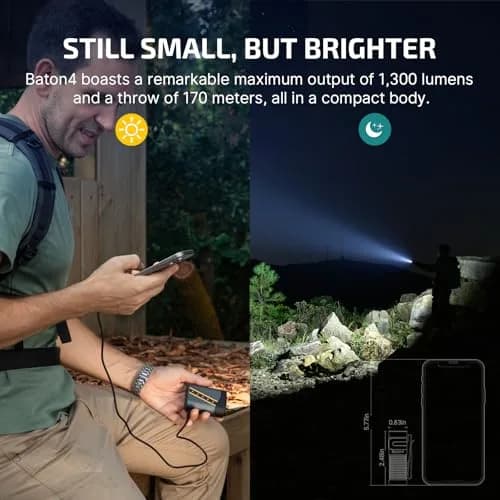 OLIGHT Baton4 Rechargeable LED Flashlight | 1300 Lumens, Compact, 6 Modes, Magnetic Tail, IPX8 Waterproof thumbnail 5