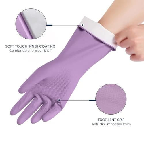 SIFANGKE Rubber Cleaning Gloves for Dishwashing 4 Pairs Large | Non-Slip Household Gloves thumbnail 2
