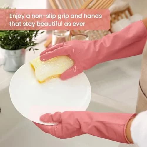 SIFANGKE Rubber Cleaning Gloves for Dishwashing 4 Pairs Large | Non-Slip Household Gloves thumbnail 3