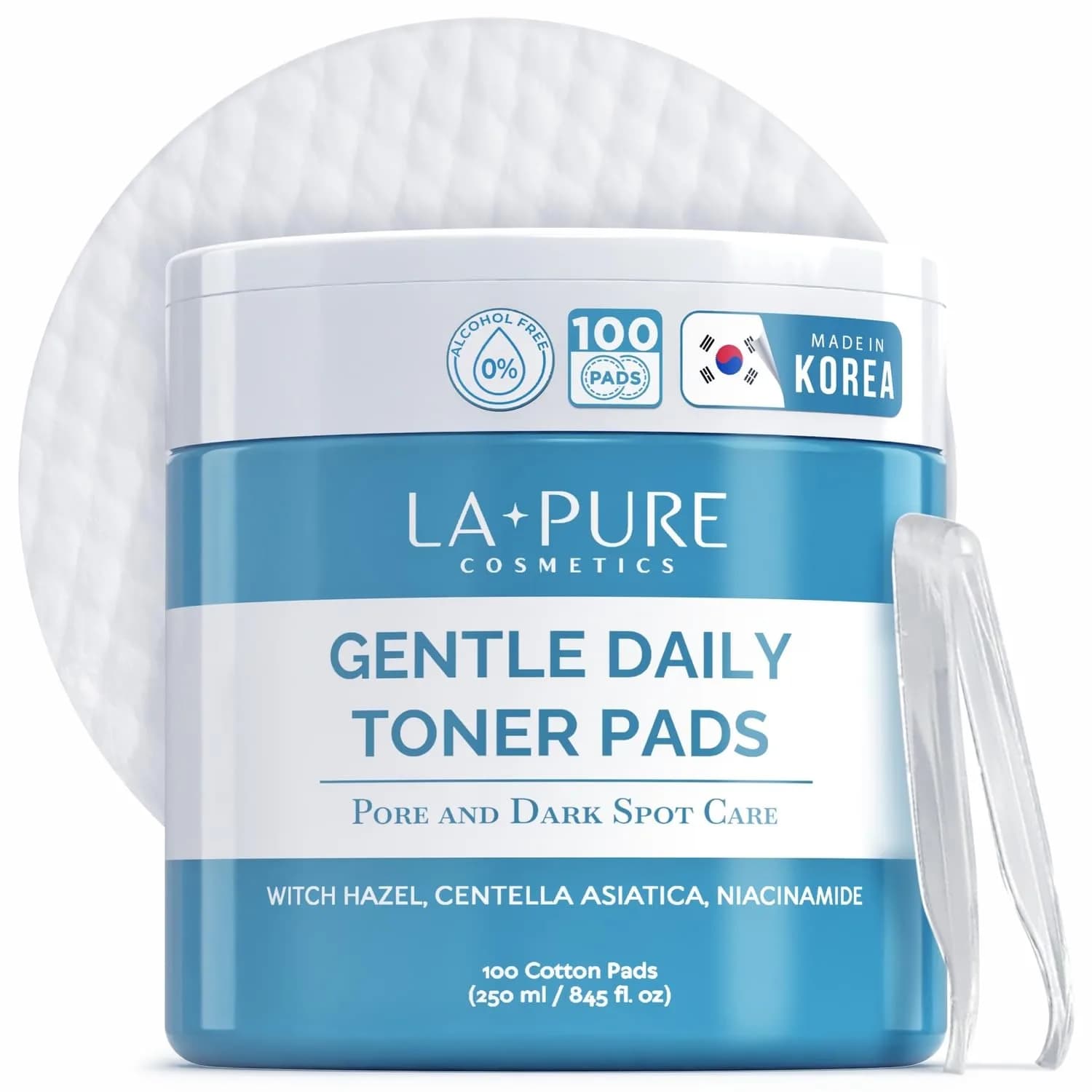 LA PURE Korean Toner Pads for Face, Dark Spots & Dull Skin – 100 Count | Hydrating, Exfoliating, Brightening - main product image