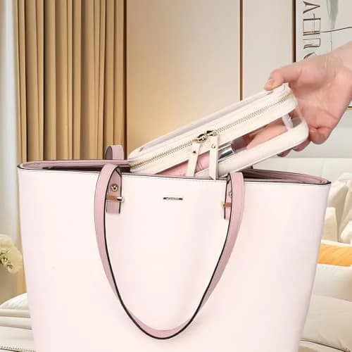 Pinkmik Slim Clear Makeup Brush Case Beige 21.5cm (8.46") | Waterproof Faux Leather Travel Cosmetic Bag thumbnail 3