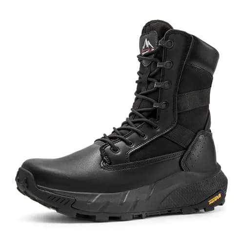 NORTIV 8 Men's Black Tactical Military Work Boots 8 Wide | Side Zipper Leather Lightweight Hiking Motorcycle Combat Boots 8 Inches Peakforce thumbnail 1