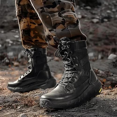 NORTIV 8 Men's Black Tactical Military Work Boots 8 Wide | Side Zipper Leather Lightweight Hiking Motorcycle Combat Boots 8 Inches Peakforce thumbnail 8
