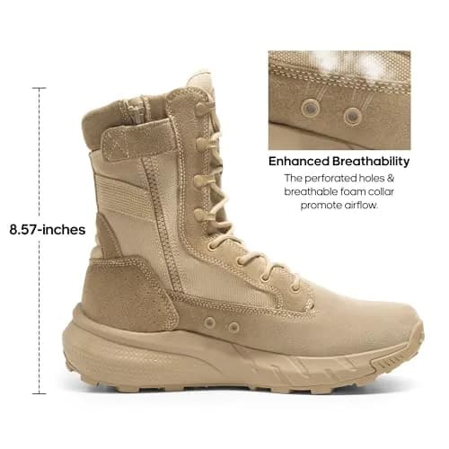 NORTIV 8 Men's Sand Tactical Military Work Boots 14W (39.6cm Calf Circumference) | Lightweight & Cushioned Combat Footwear thumbnail 4