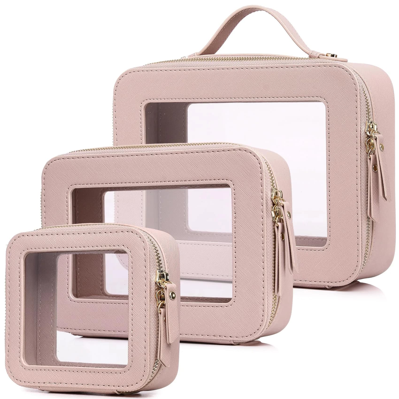 Pinkmik Clear Makeup Bag Set, L+M+MINI (3-Piece) | TSA Approved Travel Cosmetic Case