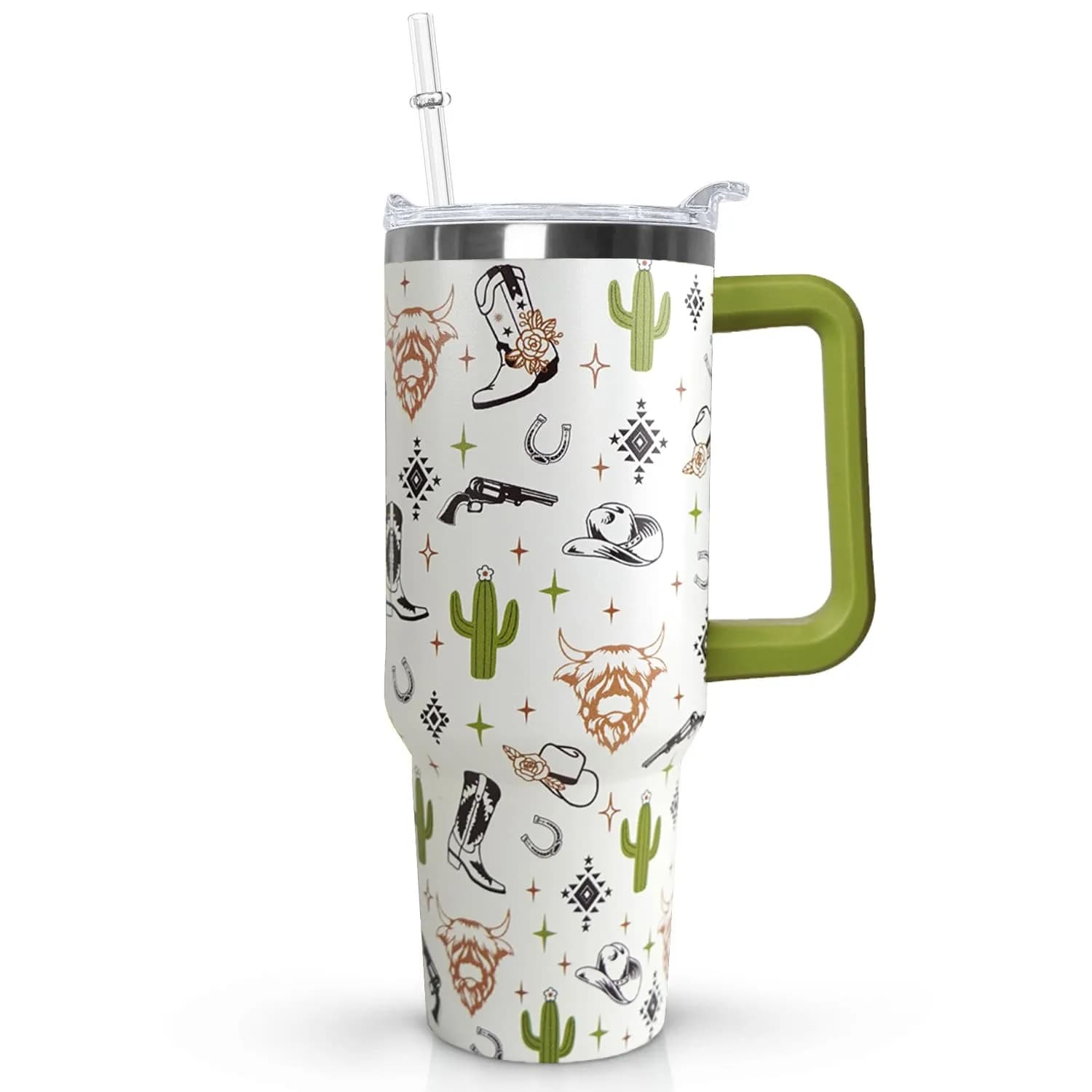 Ceovfoi 40 Oz Tumbler With Handle & Straw, Leopard Print Cheetah Coffee Travel Mug Cup, 1183ml (40 Fl Oz) | Cute Animal Print Insulated Water Bottle — Western