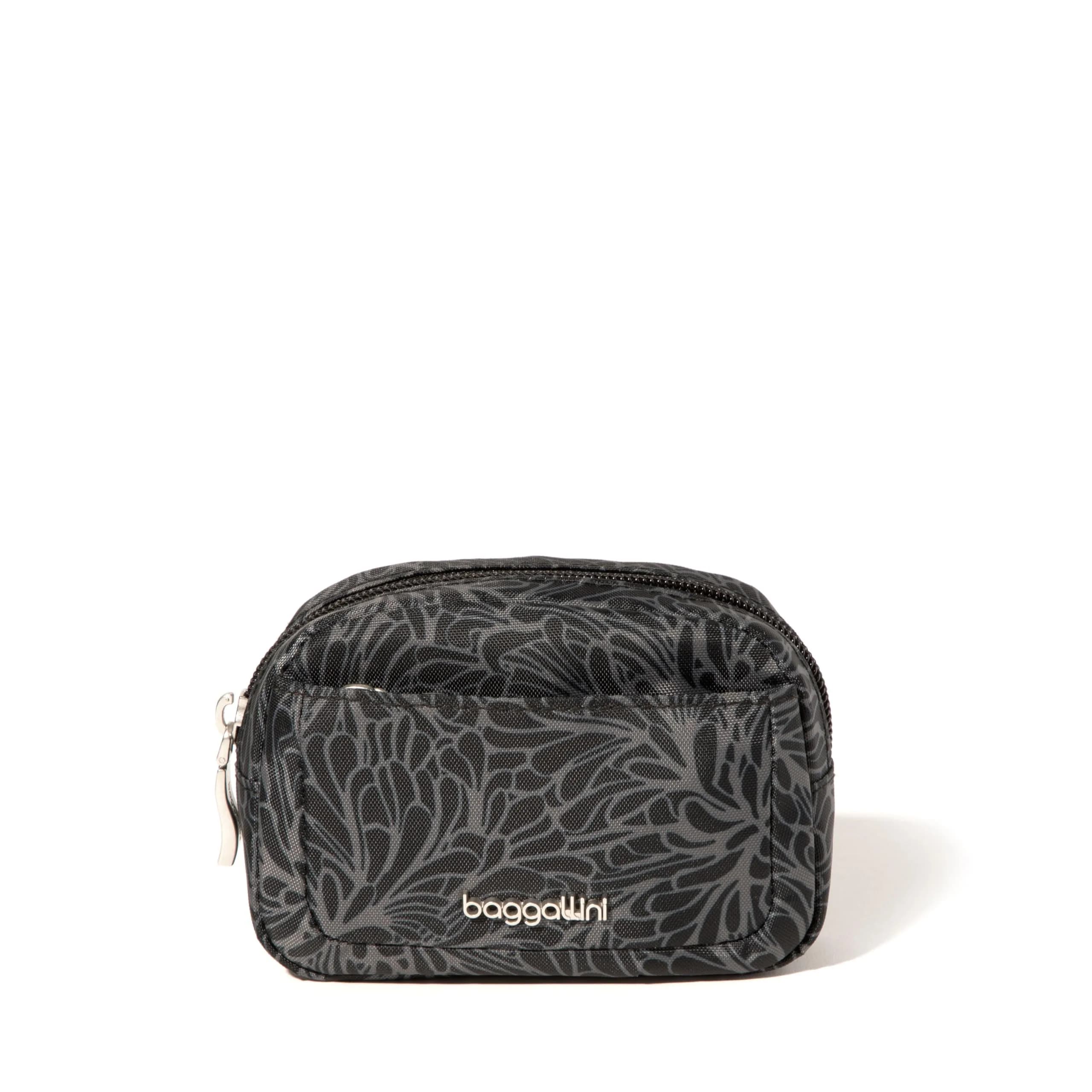 Baggallini Mini Cosmetic Pocket - Lightweight 4.9"W x 3.5"H x 1.5"D Makeup Bag | Mulberry — Midnight Blossom Floral