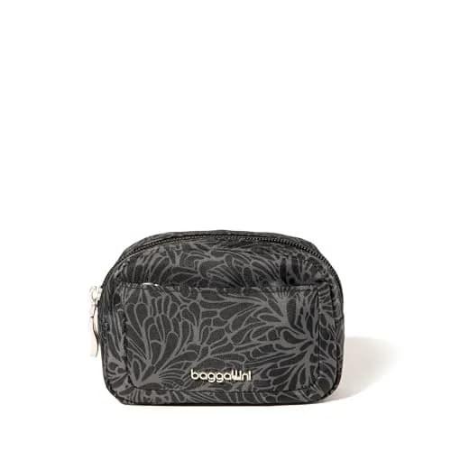 Baggallini Mini Cosmetic Pocket Midnight Blossom Floral Polyester Makeup Bag 8.6cm (3.4in) | Lightweight Travel Organizer thumbnail 1