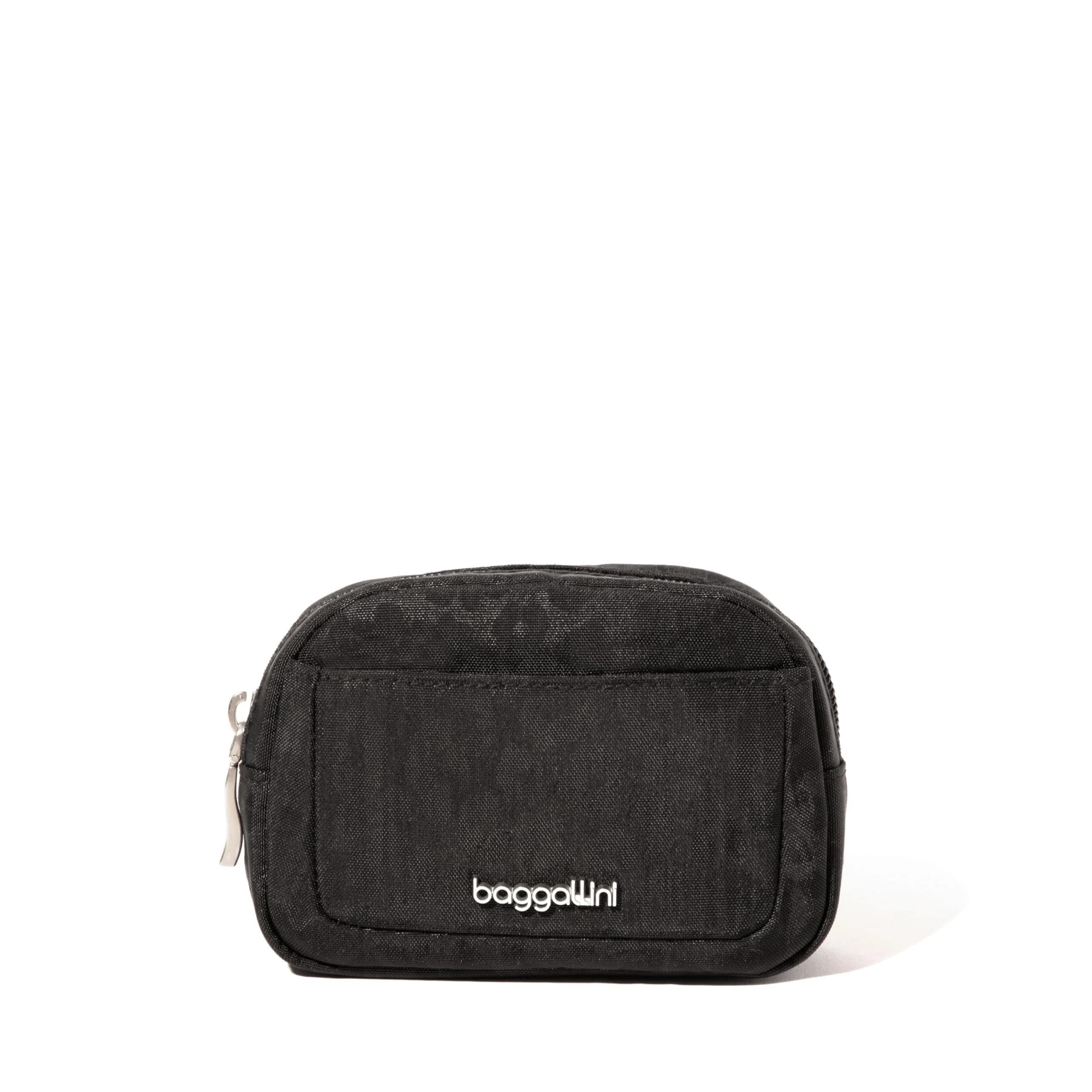 Baggallini Mini Cosmetic Pocket - Lightweight 4.9"W x 3.5"H x 1.5"D Makeup Bag | Mulberry — Black Cheetah Emboss