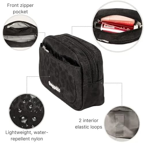 Baggallini Mini Cosmetic Pocket Black Cheetah Emboss 10cm (3.5in) x 15.6cm (4.9in) x 3.1cm (1.5in) | Lightweight Travel Makeup Organizer thumbnail 3