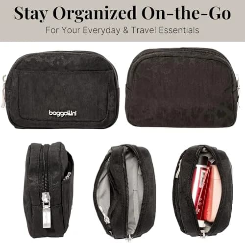 Baggallini Mini Cosmetic Pocket Black Cheetah Emboss 10cm (3.5in) x 15.6cm (4.9in) x 3.1cm (1.5in) | Lightweight Travel Makeup Organizer thumbnail 4