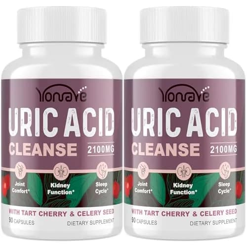 Yonrave Uric Acid Cleanse & Detox with Tart Cherry, Celery Seed | Supports Joint, Kidney & Sleep (90 Veggie Capsules, 2 Bottles) thumbnail 1
