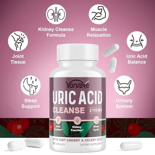 Yonrave Uric Acid Cleanse & Detox with Tart Cherry, Celery Seed | Supports Joint, Kidney & Sleep (90 Veggie Capsules, 2 Bottles) thumbnail 3