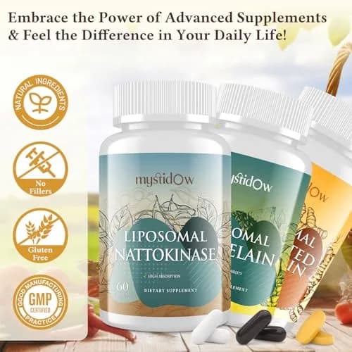 Mystidow Spike Support Trio | Liposomal Nattokinase 8000 FU 500mg, Bromelain 1150 mg & Fermented Curcumin 1800 mg | High Potency, Enhanced Absorption Formula | for Immune, Heart & Circulatory | 60 Servings thumbnail 7