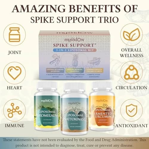 Mystidow Spike Support Trio | Liposomal Nattokinase 8000 FU 500mg, Bromelain 1150 mg & Fermented Curcumin 1800 mg | High Potency, Enhanced Absorption Formula | for Immune, Heart & Circulatory | 60 Servings thumbnail 4