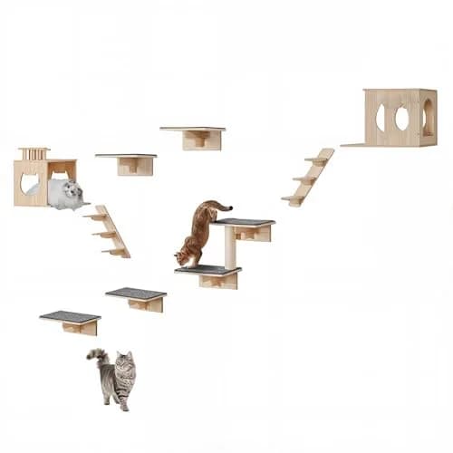 VEVOR Wall Mounted Cat Shelves Set of 9 | Supports 40 lbs, Climbing & Resting thumbnail 1
