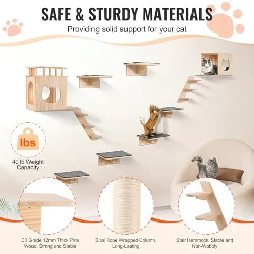 VEVOR Wall Mounted Cat Shelves Set of 9 | Supports 40 lbs, Climbing & Resting thumbnail 3